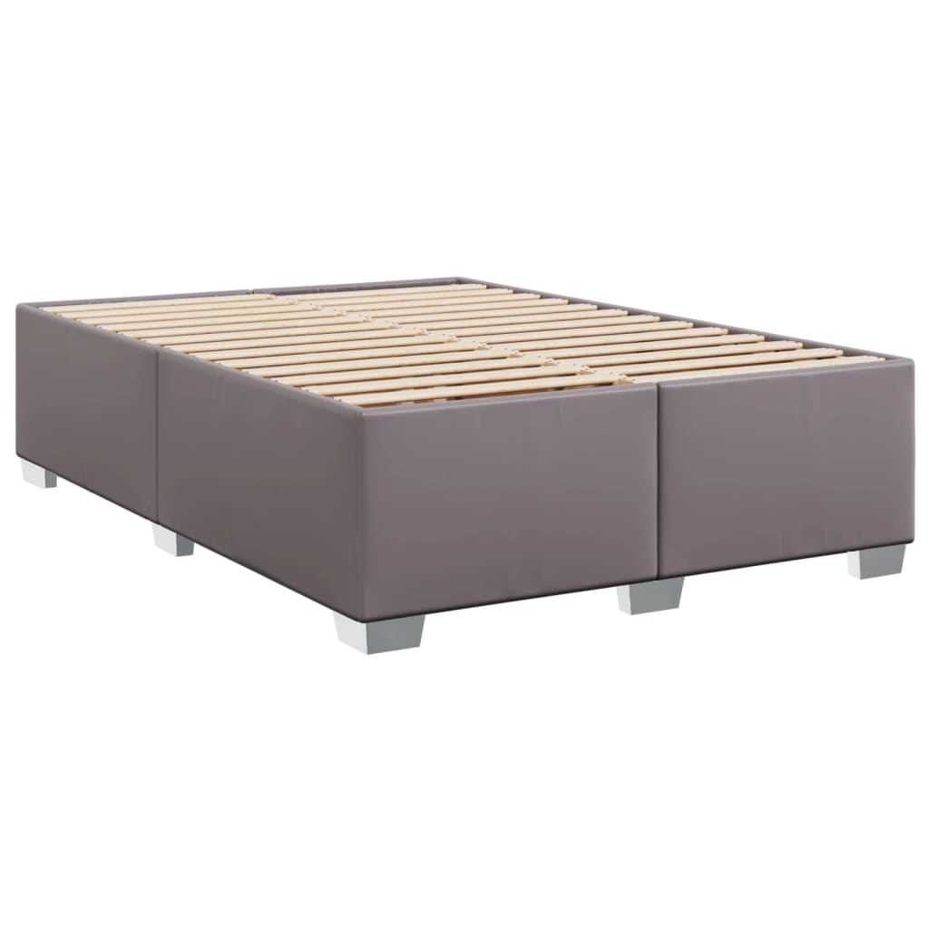 vidaXL Pat box spring cu saltea, gri, 140x200 cm, piele ecologică