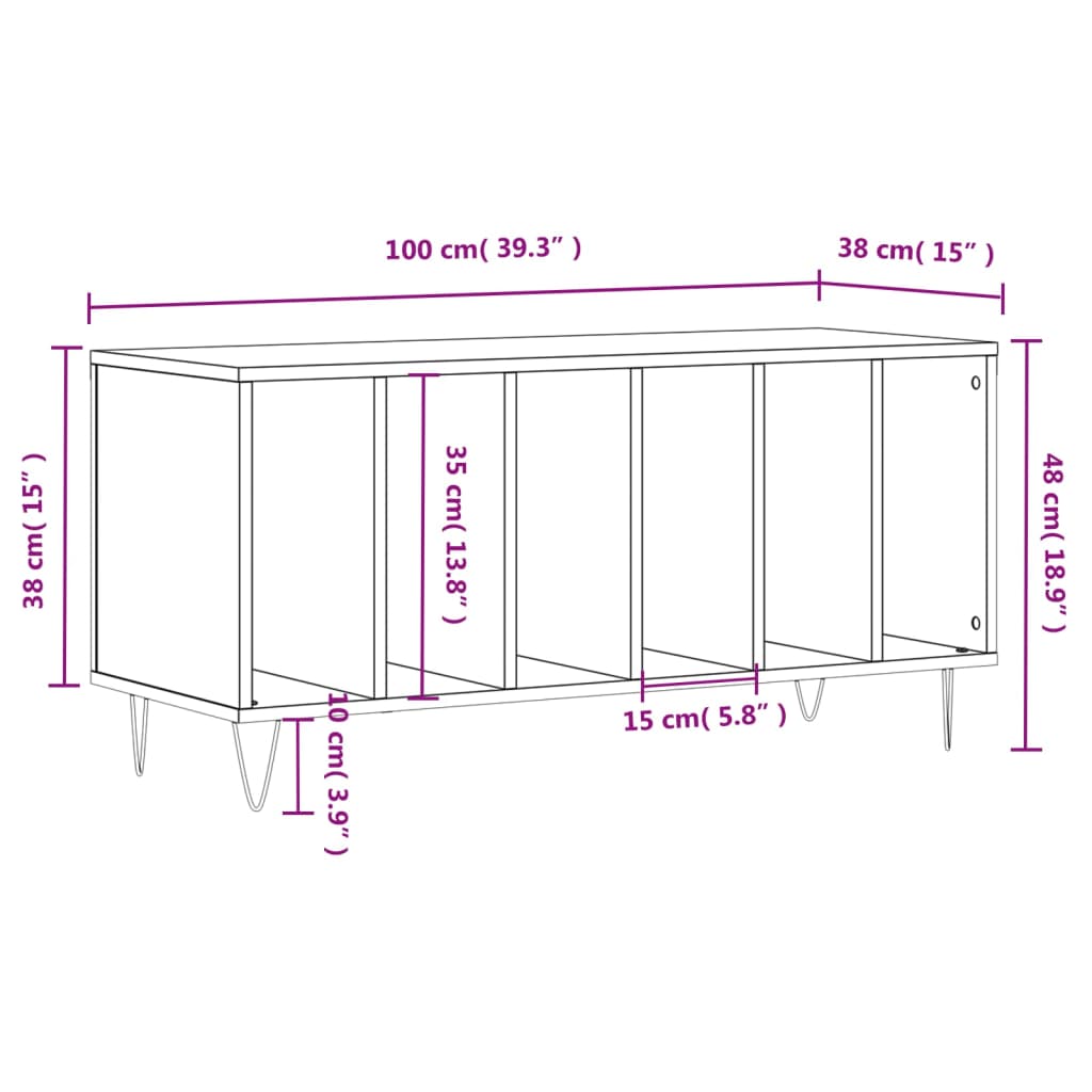 vidaXL Dulap pentru discuri stejar fumuriu 100x38x48 cm lemn compozit