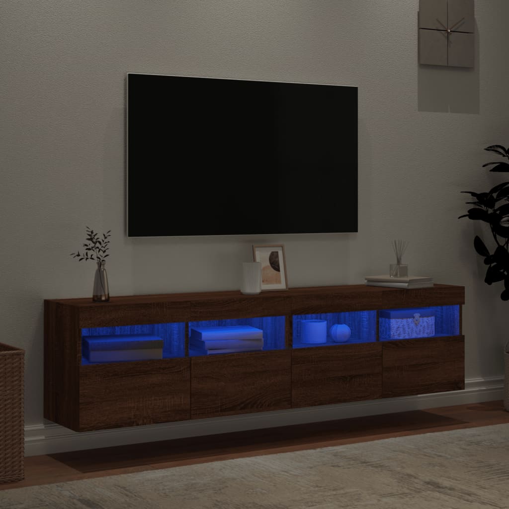 vidaXL Comodă TV de perete cu LED, 2 buc. stejar maro, 80x30x40 cm