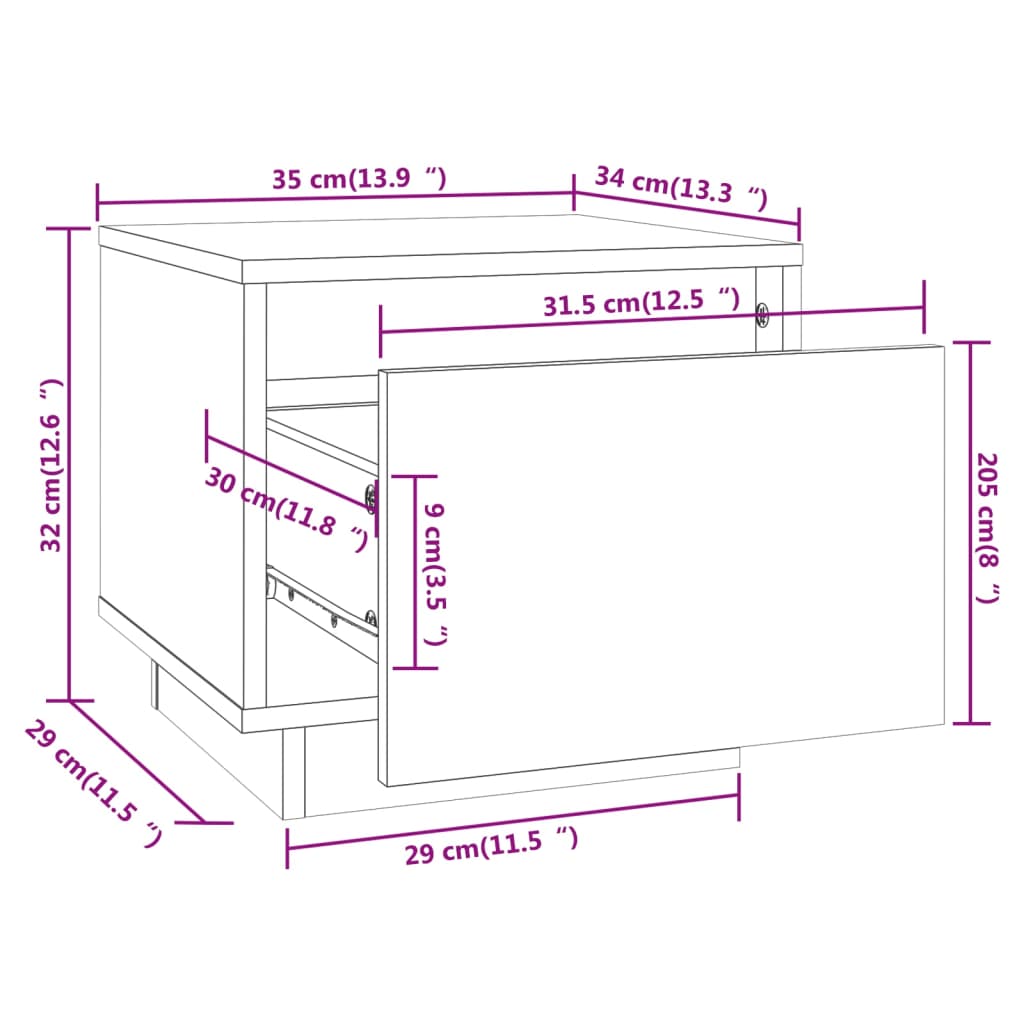 vidaXL Noptiere, 2 buc., 35x34x32 cm, lemn masiv de pin