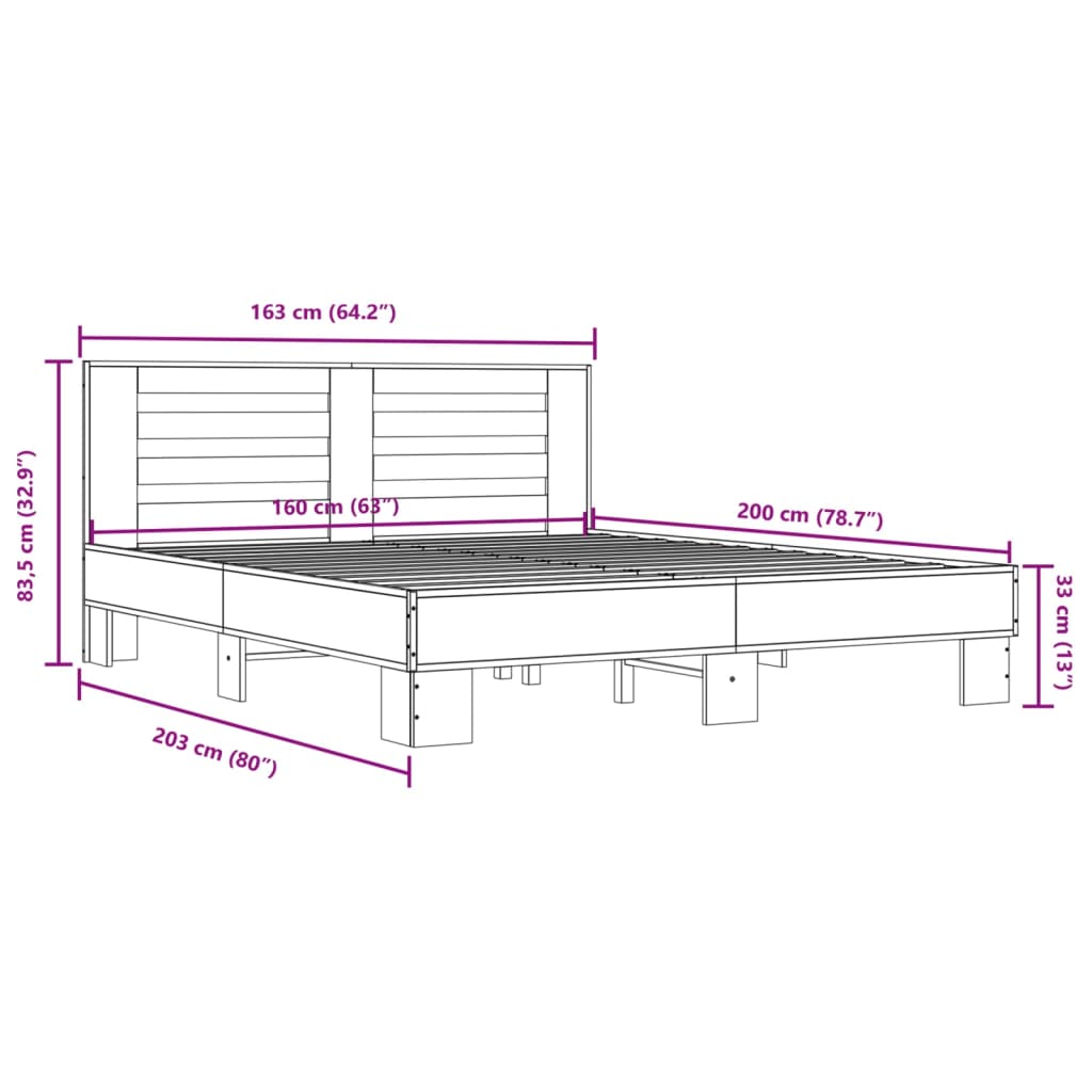 vidaXL Cadru de pat, stejar fumuriu 160x200 cm lemn prelucrat și metal