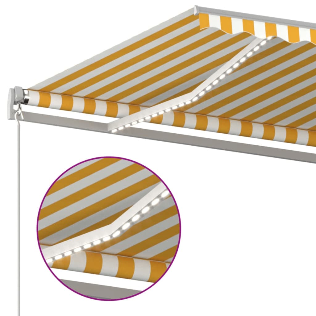 vidaXL Copertină retractabilă manual cu LED, galben și alb, 600x300 cm