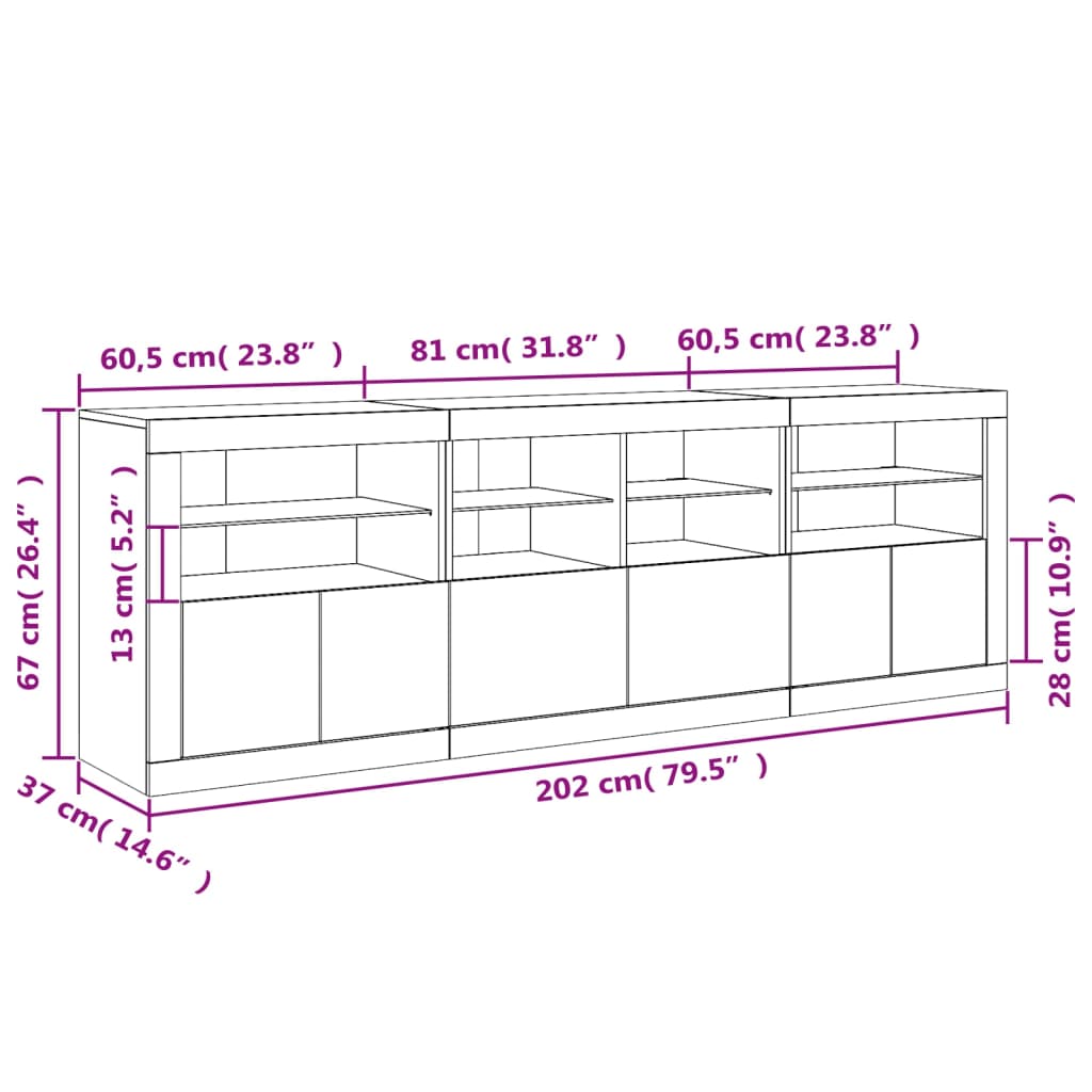 vidaXL Dulap cu lumini LED, alb, 202x37x67 cm