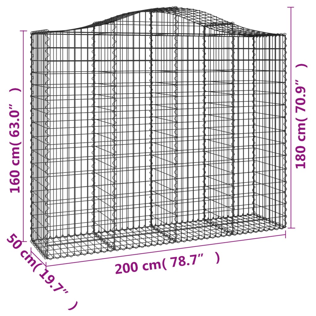 vidaXL Coș gabion arcuit, 25 buc, 200x50x160/180 cm, fier galvanizat