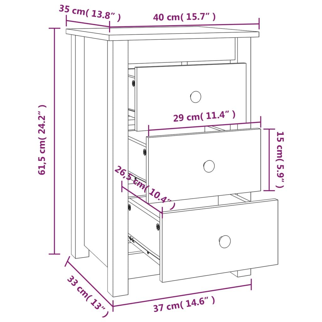 vidaXL Noptiere, 2 buc, maro miere, 40x35x61,5 cm, lemn masiv de pin