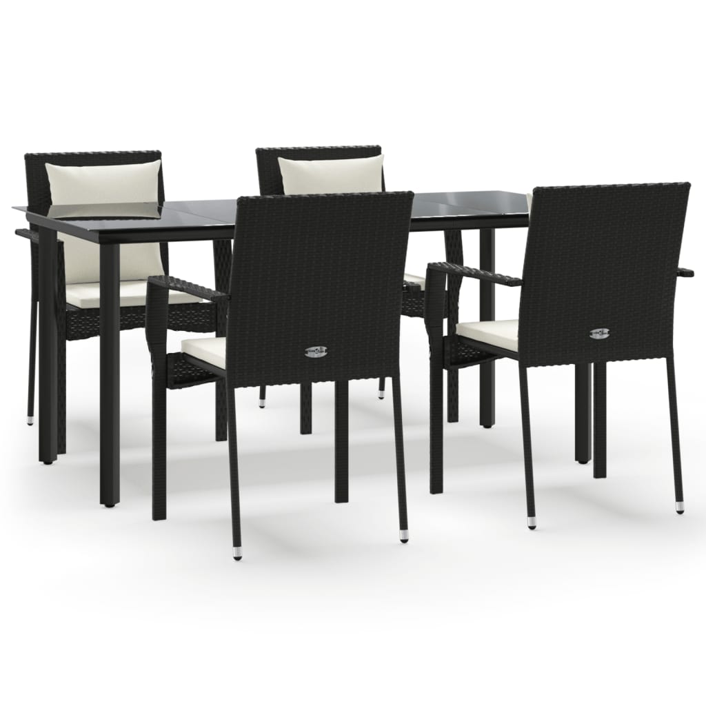 vidaXL Set mobilier de grădină cu perne, 5 piese, negru, poliratan