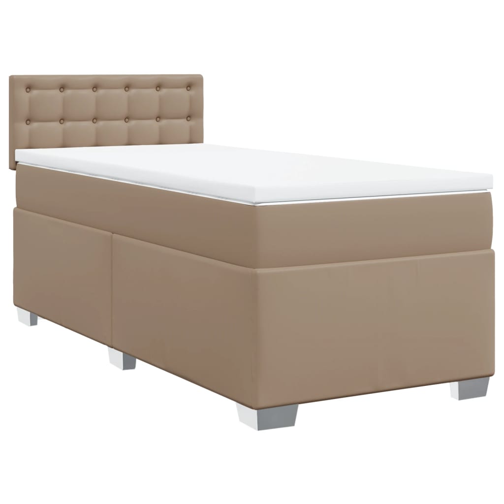 vidaXL Pat box spring cu saltea, cappuccino, 100x200cm piele ecologică