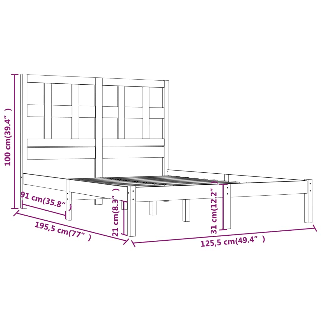 vidaXL Cadru de pat mic dublu, maro miere, 120x190 cm, lemn masiv