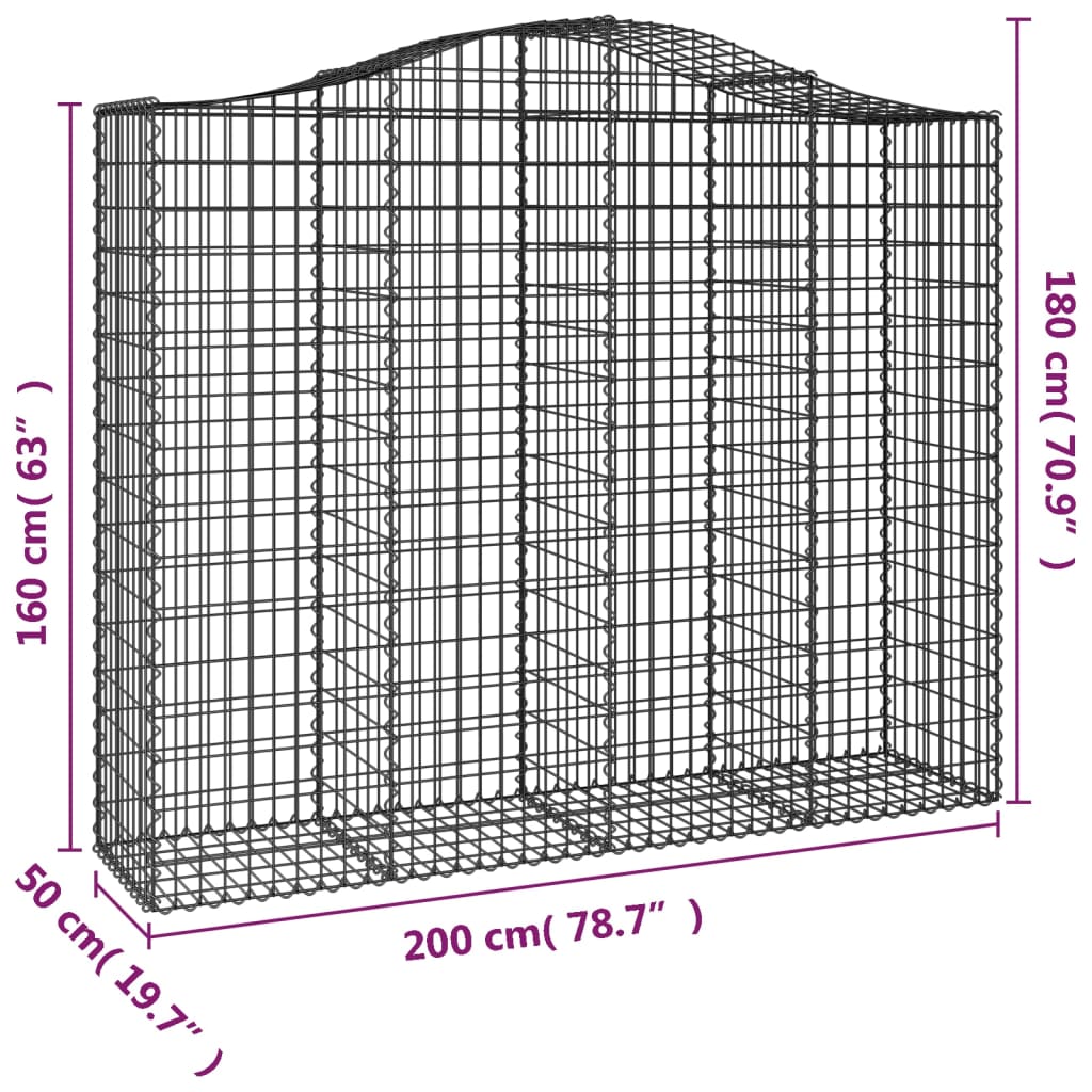 vidaXL Coș gabion arcuit, 200x50x160/180 cm, fier galvanizat