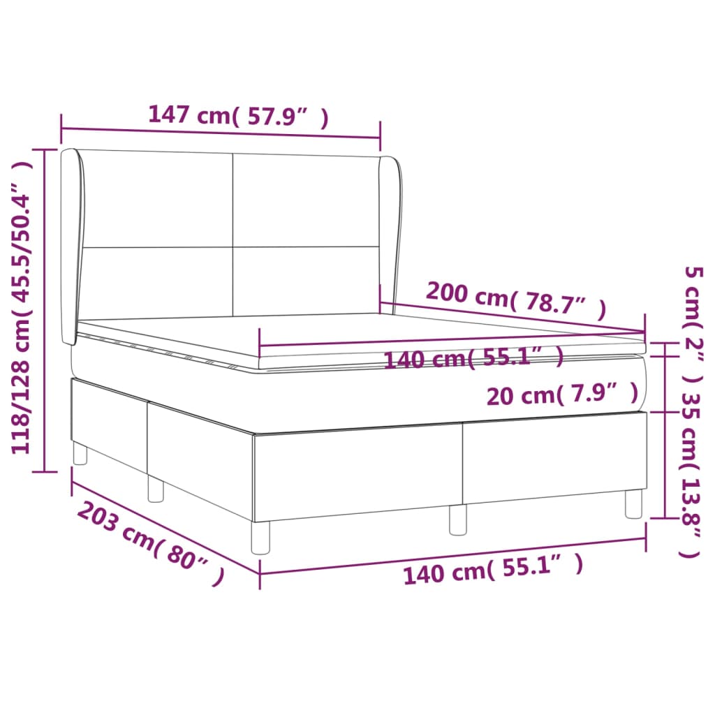 vidaXL Pat box spring cu saltea, cappuccino, 140x200cm piele ecologică