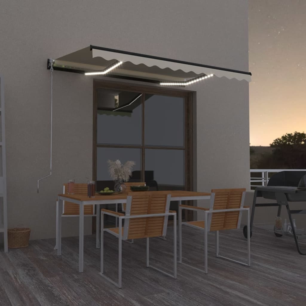 vidaXL Copertină retractabilă manual cu LED, crem, 350x250 cm