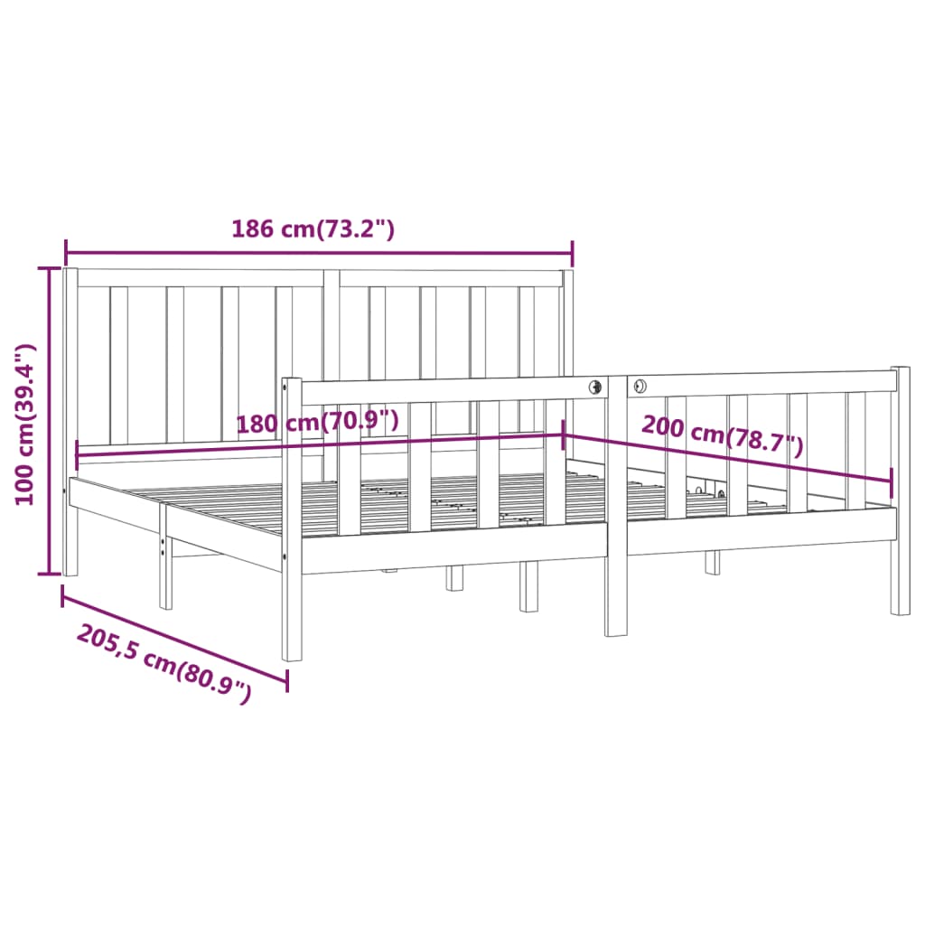 vidaXL Cadru de pat Super King, negru, 180x200 cm, lemn masiv