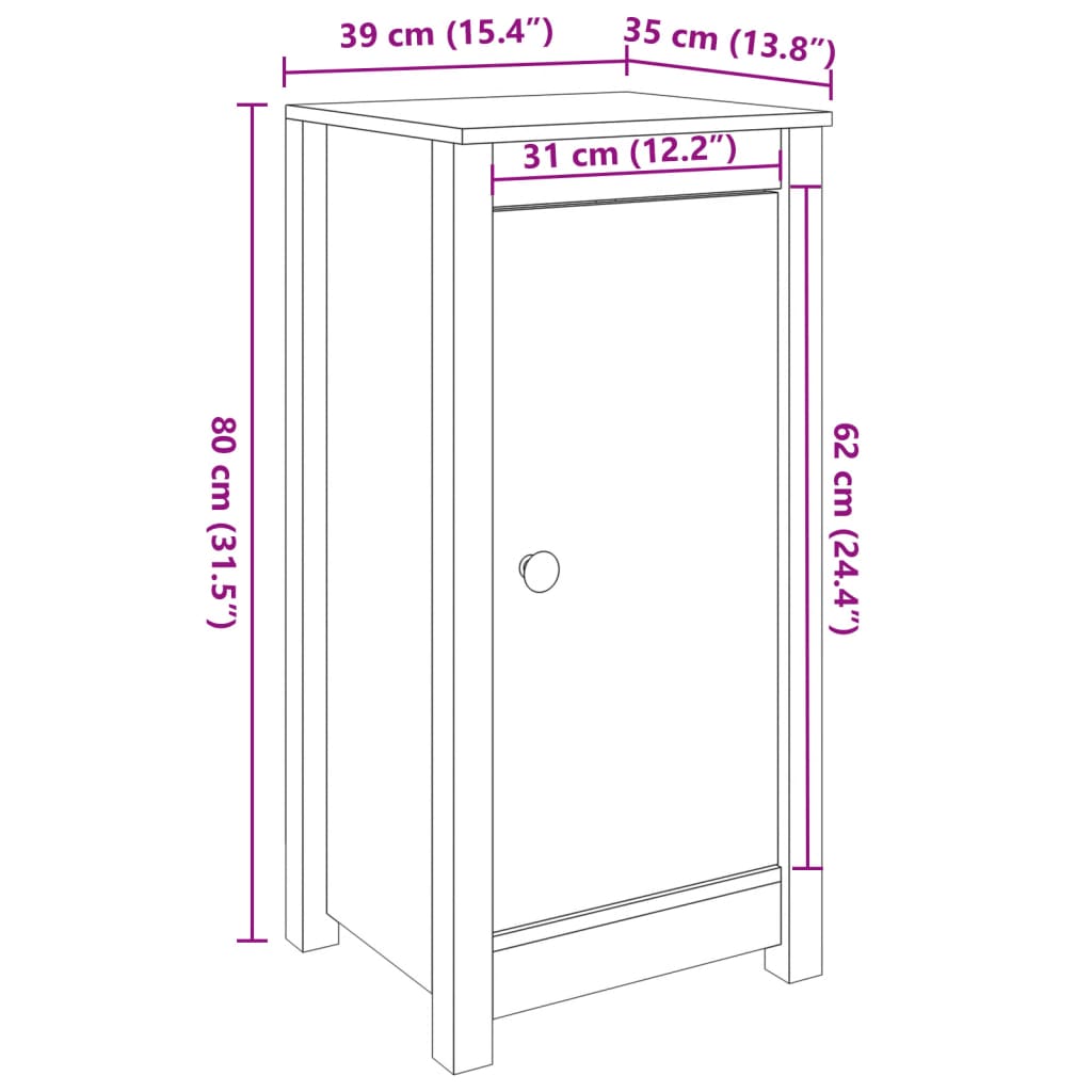 vidaXL Servante, 2 buc., alb, 39x35x80 cm, lemn masiv de pin