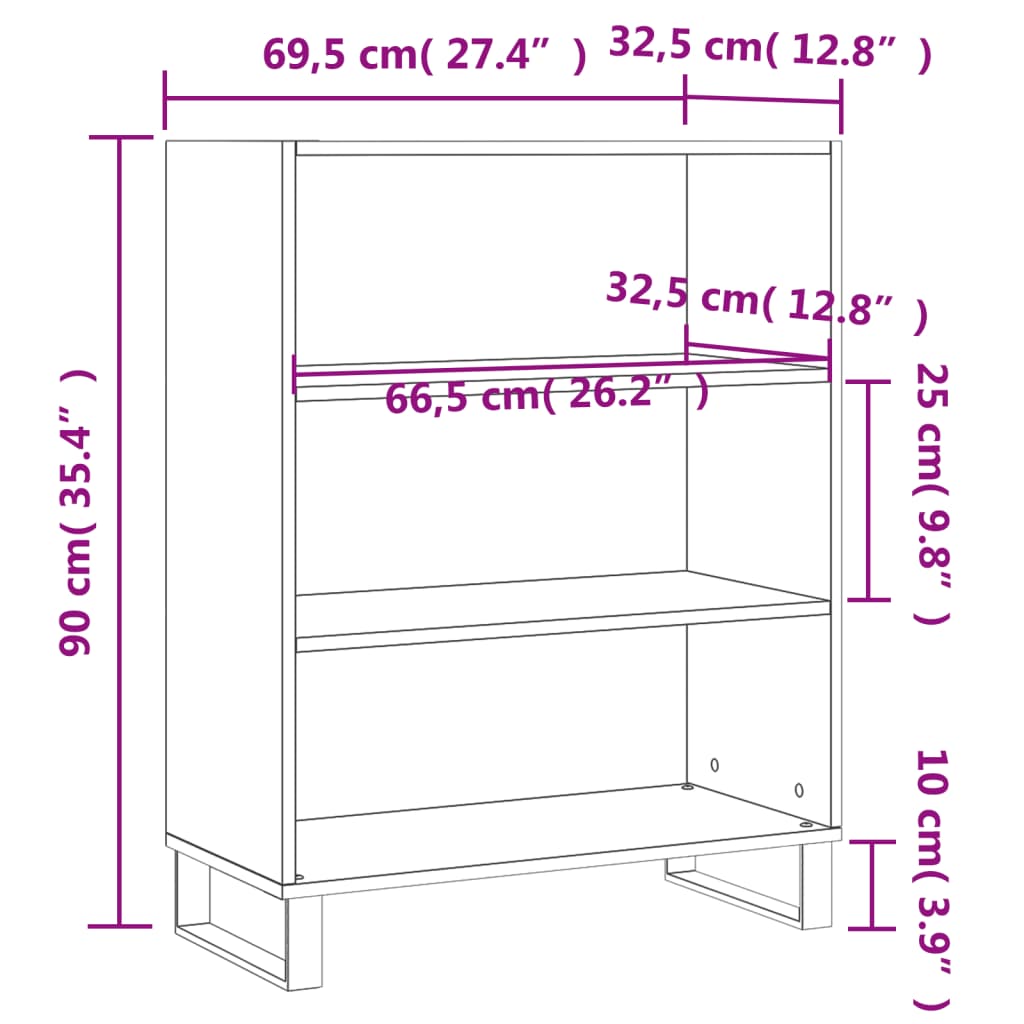 vidaXL Dulap cu rafturi, negru, 69,5x32,5x90 cm, lemn compozit