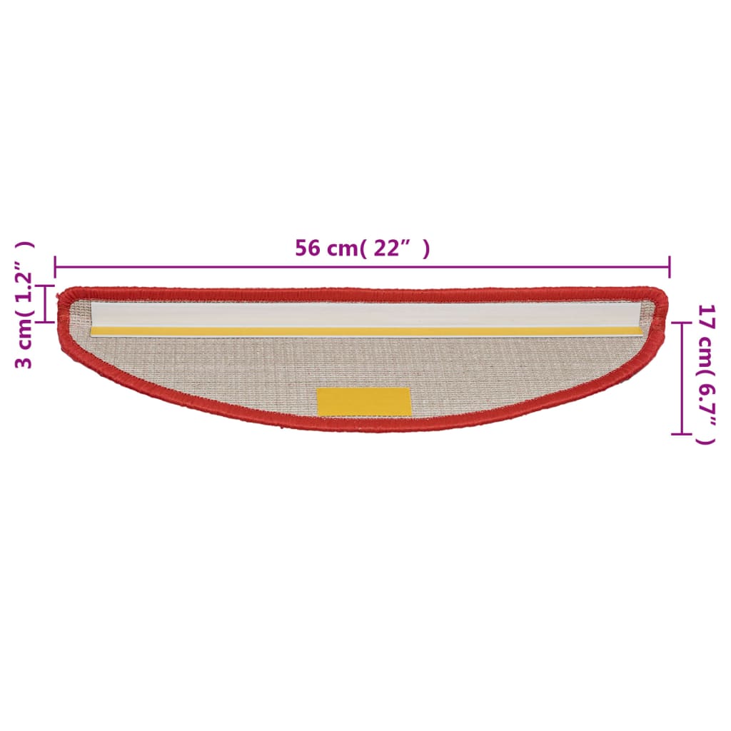 vidaXL Covorașe pentru trepte scară, 15 buc., roșu, 56x17x3 cm