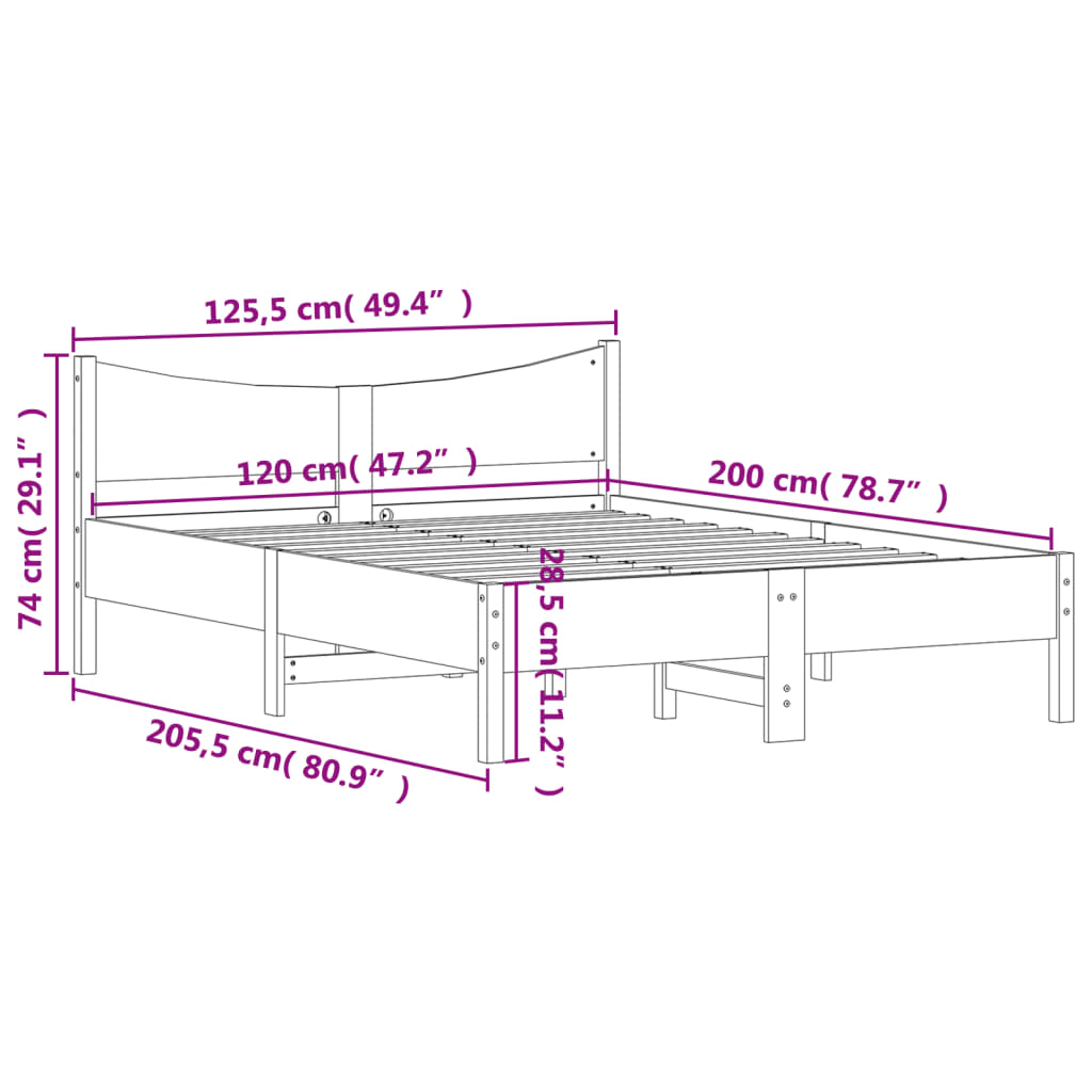 vidaXL Cadru pat fără saltea, maro ceruit, 120x200 cm, lemn masiv pin