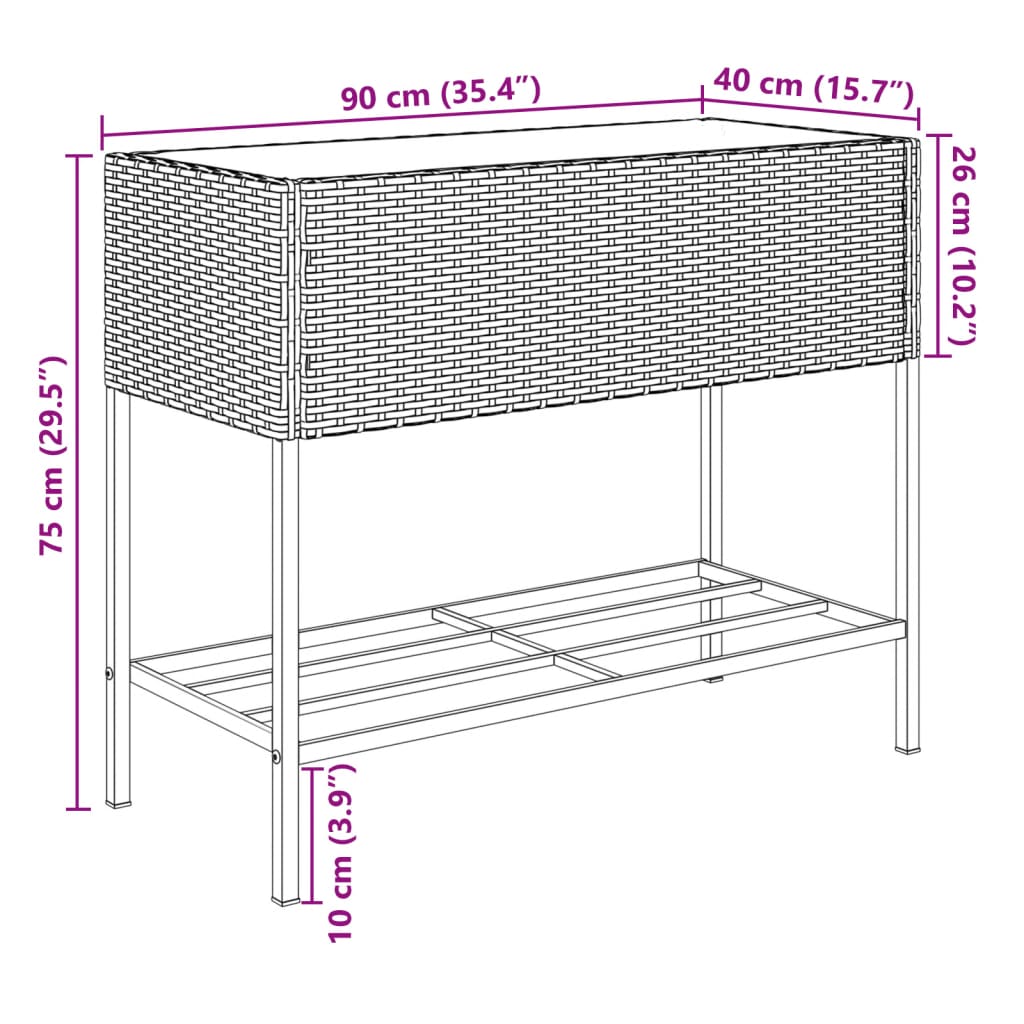 vidaXL Jardiniere de grădină cu raft 2 buc. gri 90x40x75cm poliratan