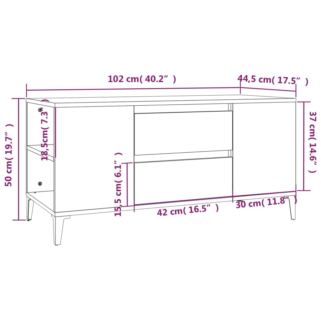 vidaXL Comodă TV, stejar maro, 102x44,5x50 cm, lemn prelucrat