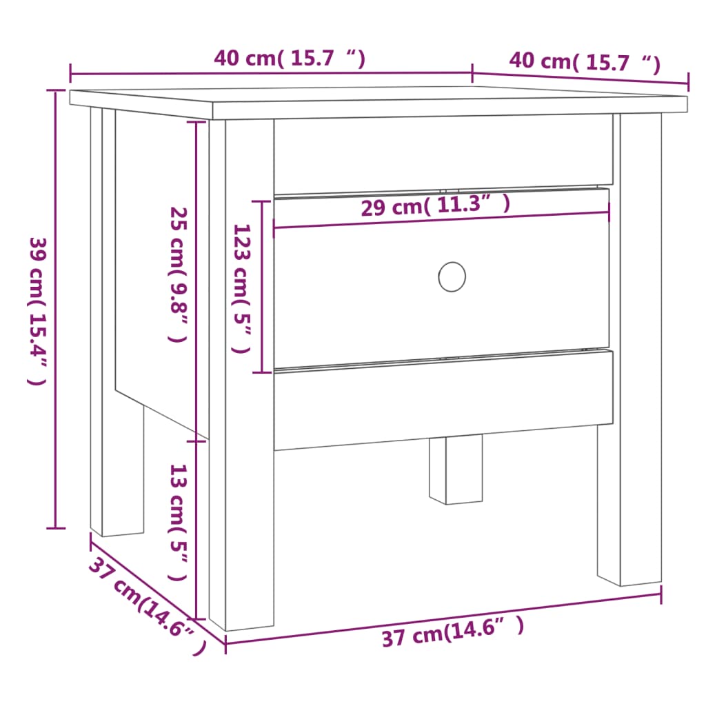 vidaXL Mese laterale, 2 buc., negru, 40x40x39 cm, lemn masiv de pin