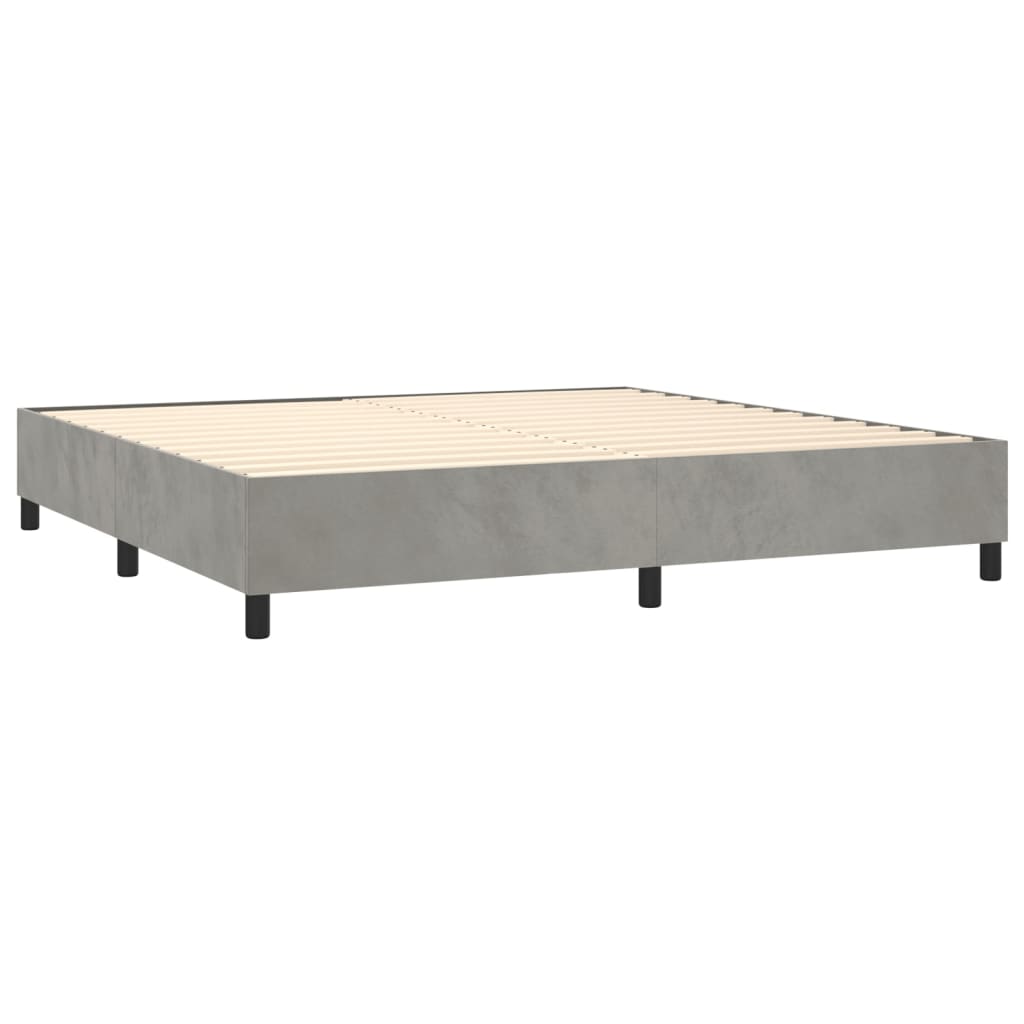 vidaXL Pat box spring cu saltea, gri deschis, 200x200 cm, catifea