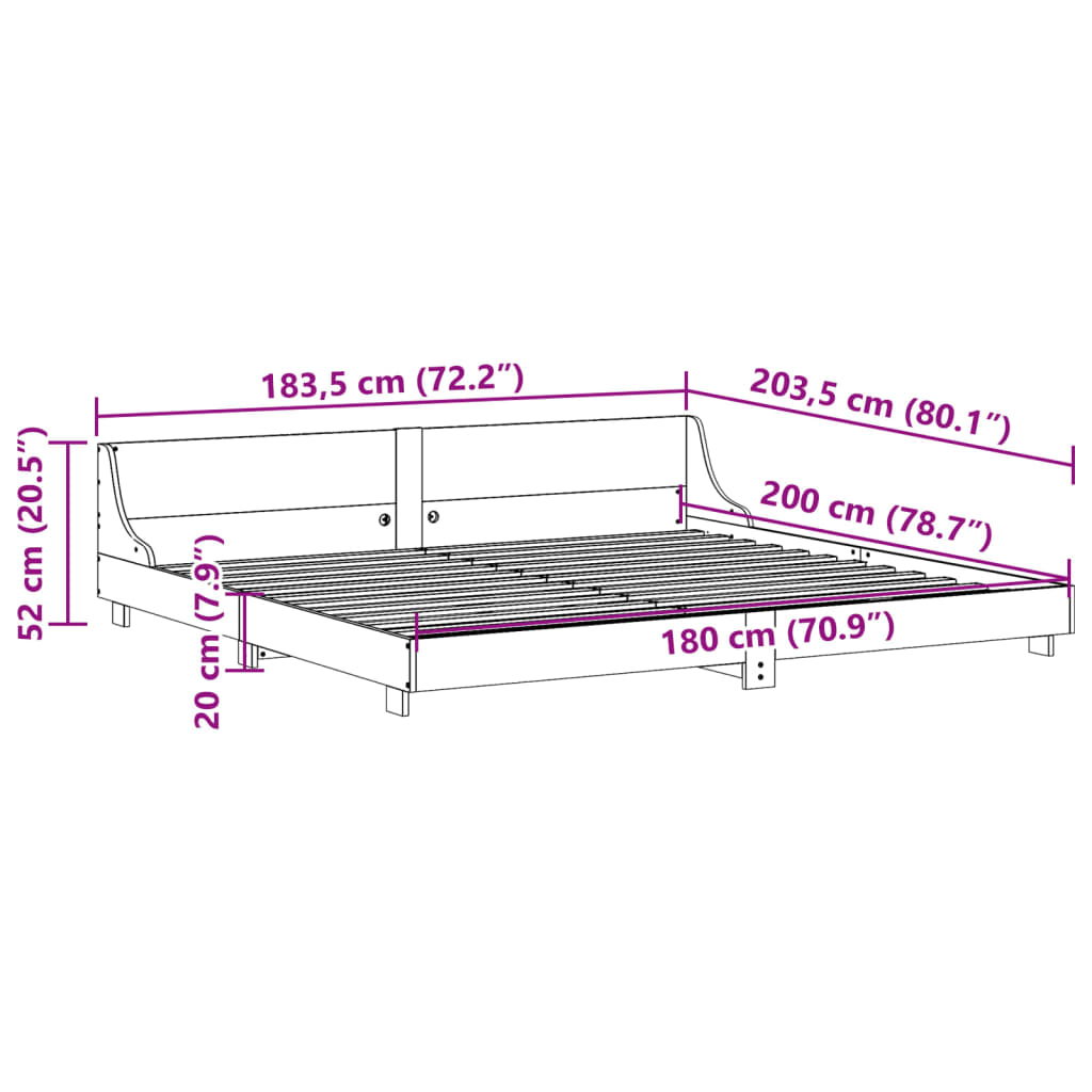 vidaXL Cadru de pat fără saltea, alb, 180x200 cm, lemn masiv pin