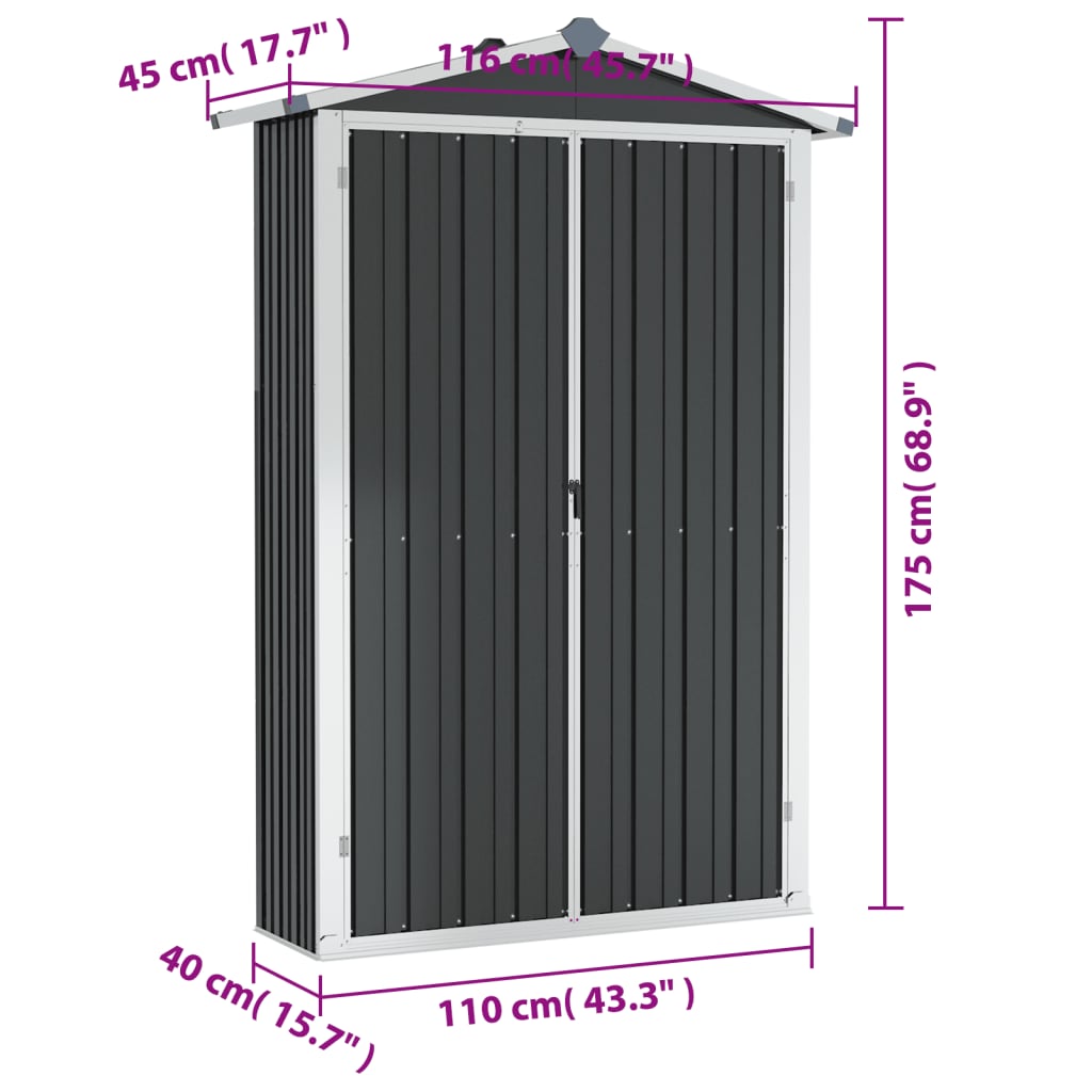 vidaXL Șopron de grădină, antracit, 116x45x175 cm, oțel galvanizat