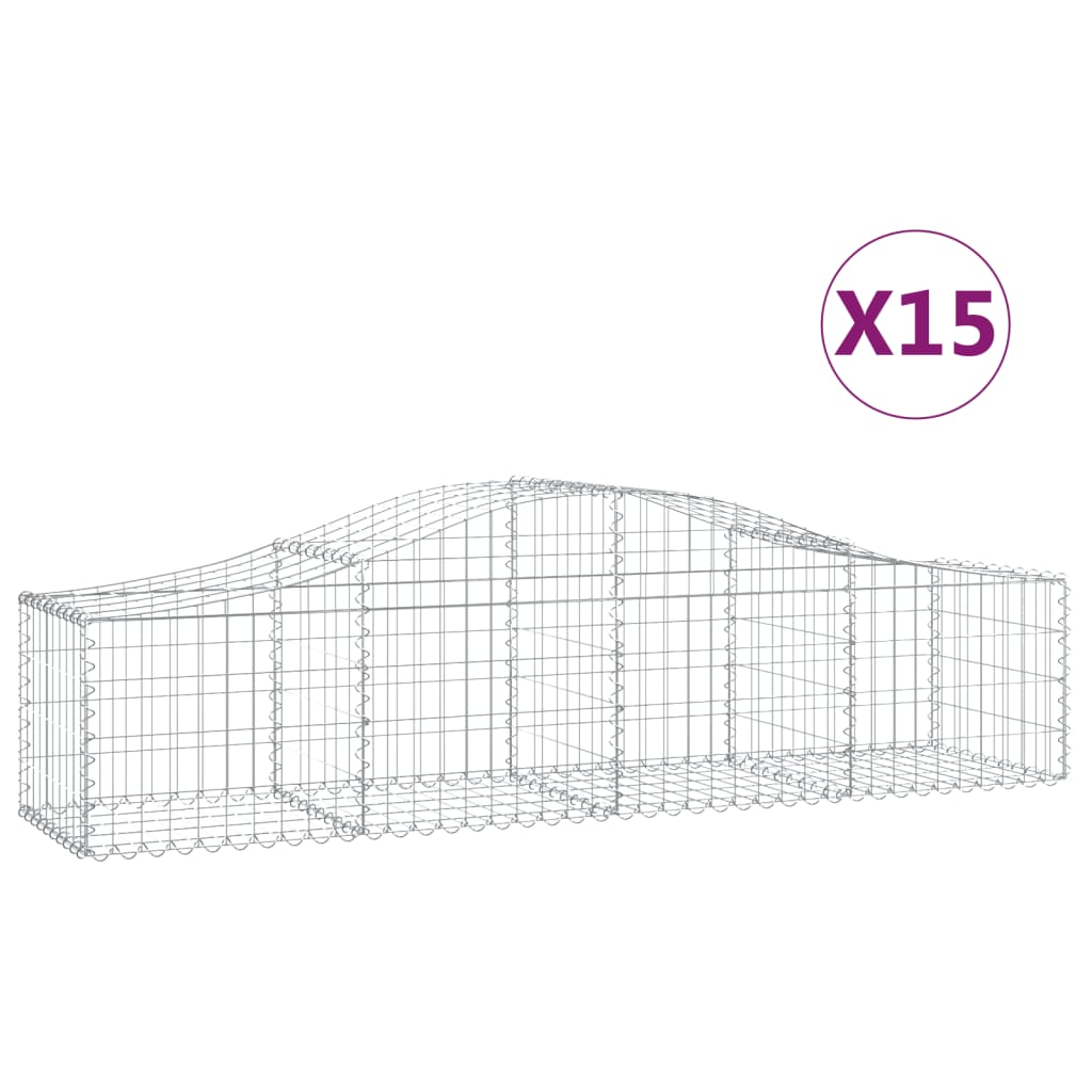 vidaXL Coșuri gabion arcuite 15 buc, 200x50x40/60 cm, fier galvanizat