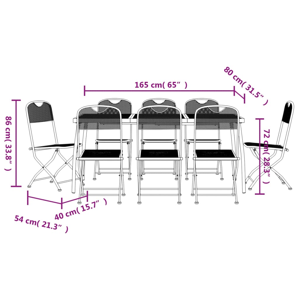 vidaXL Set de masă pentru grădină, 9 piese, plasă metalică antracit