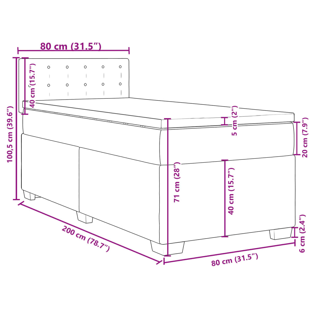 vidaXL Pat box spring cu saltea, cappuccino, 80x200 cm piele ecologică