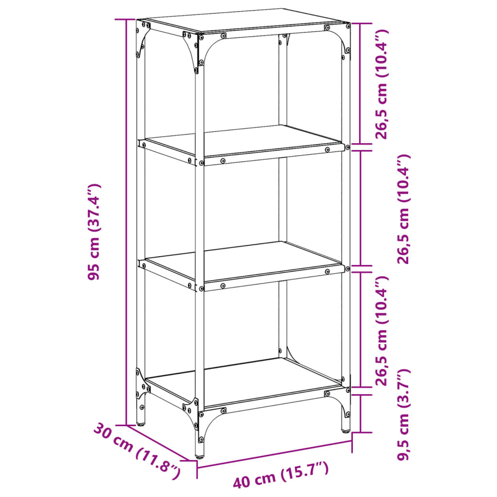 vidaXL Suport depozitare blat din sticlă transparentă 40x30x95 cm oțel