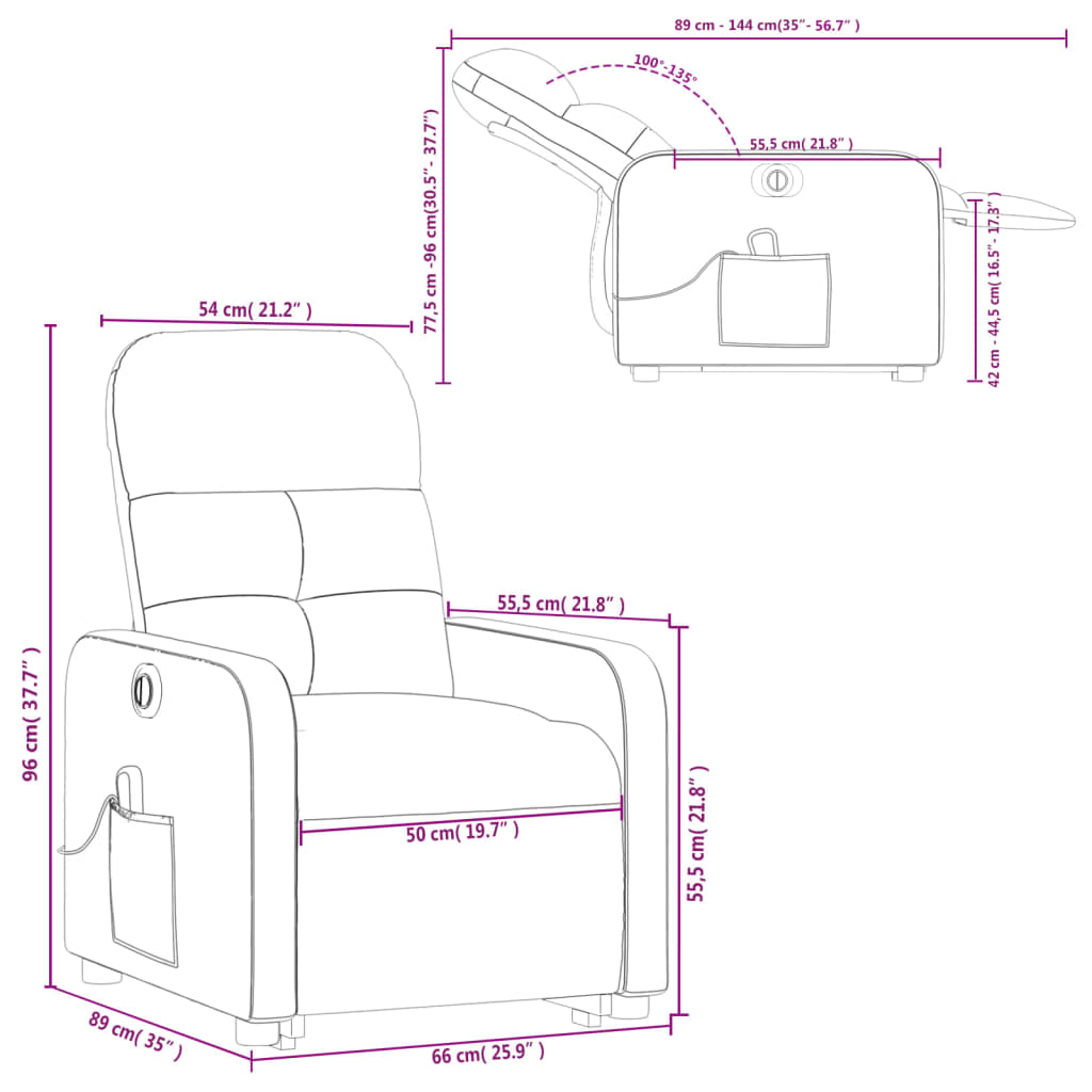 vidaXL Fotoliu electric masaj rabatabil cu ridicare maro închis textil