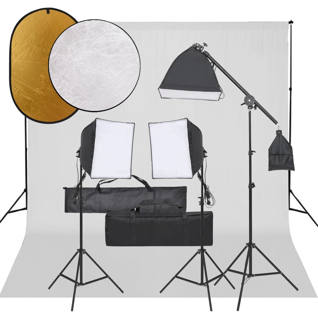 vidaXL Set studio foto cu set de lumini, fundal și reflector