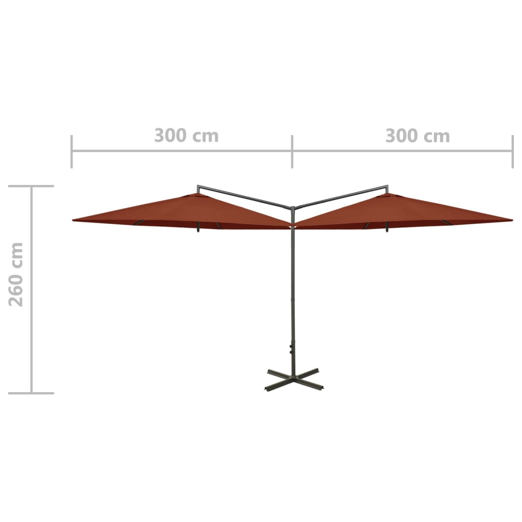 vidaXL Umbrelă de soare dublă, stâlp din oțel, cărămiziu, 600 cm