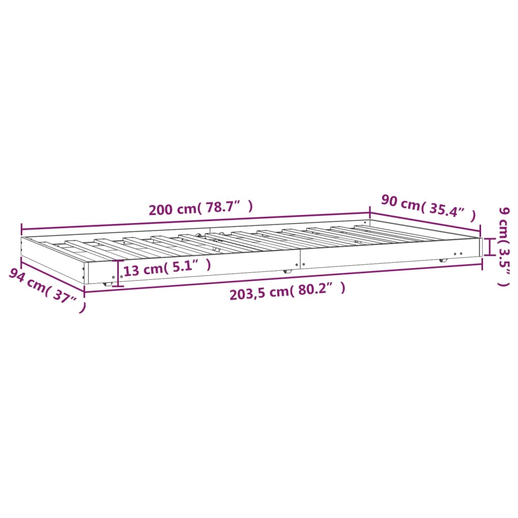 vidaXL Cadru de pat, alb, 90x200 cm, lemn masiv de pin