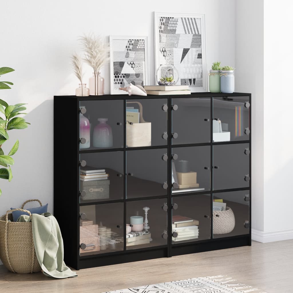 vidaXL Bibliotecă cu uși, negru, 136x37x109 cm, lemn compozit