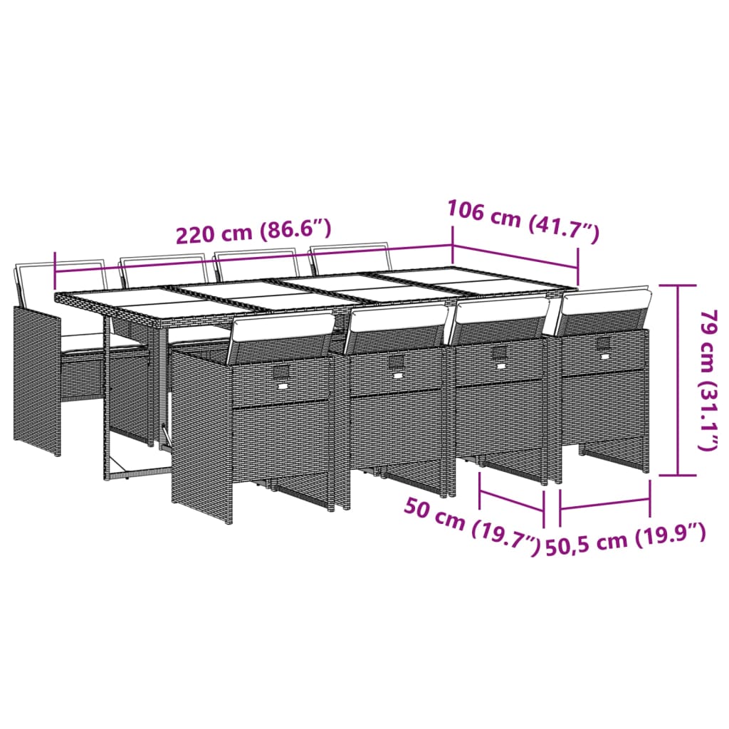 vidaXL Set mobilier de grădină cu perne, 9 piese, negru, poliratan