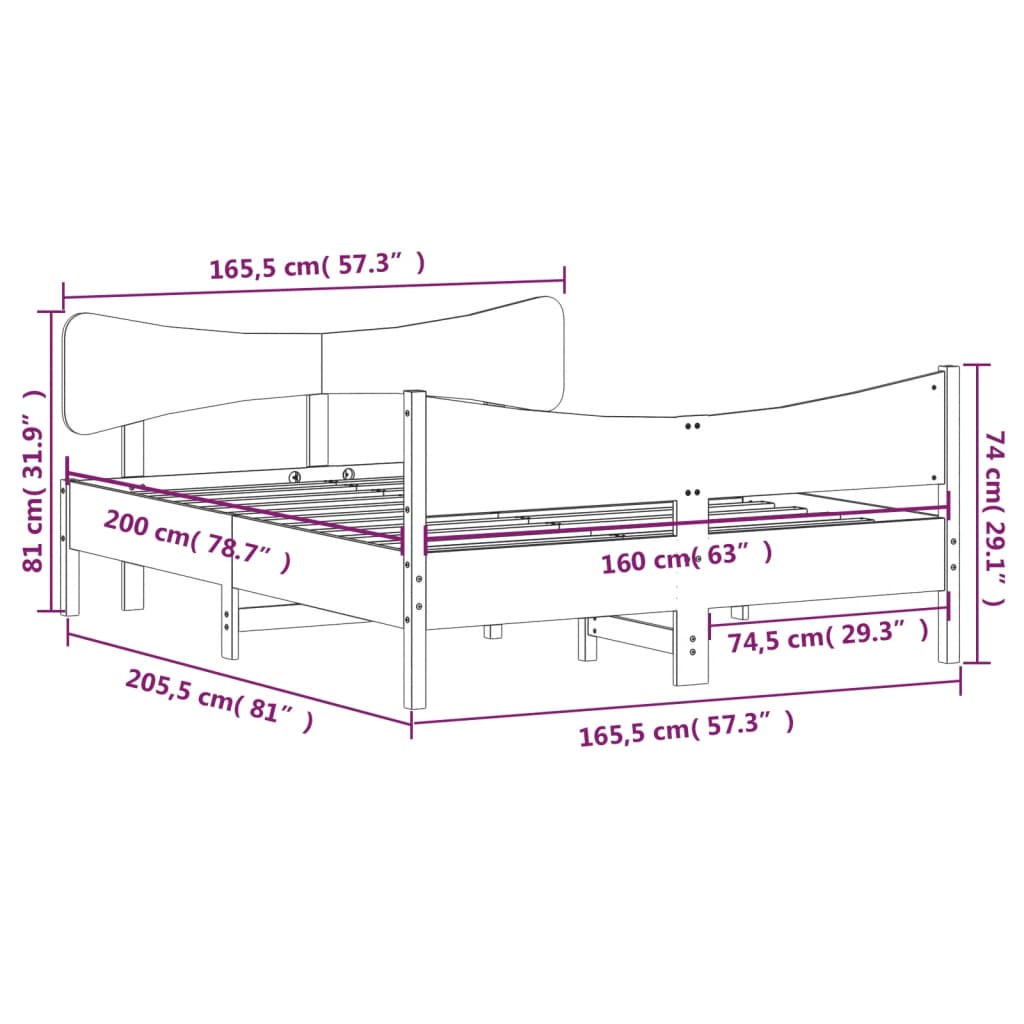 vidaXL Cadru de pat fără saltea, alb, 160x200 cm, lemn masiv pin