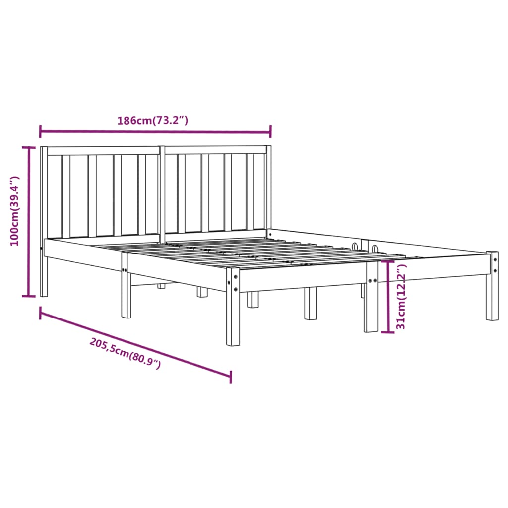 vidaXL Cadru de pat Super King, negru, 180x200 cm, lemn masiv de pin