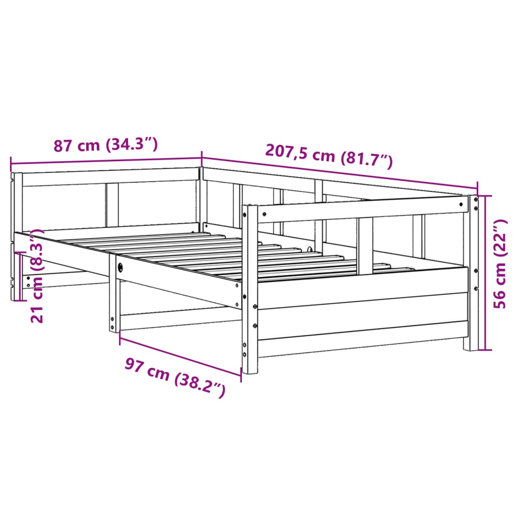 vidaXL Pat de zi fără saltea, alb, 80x200 cm, lemn masiv pin