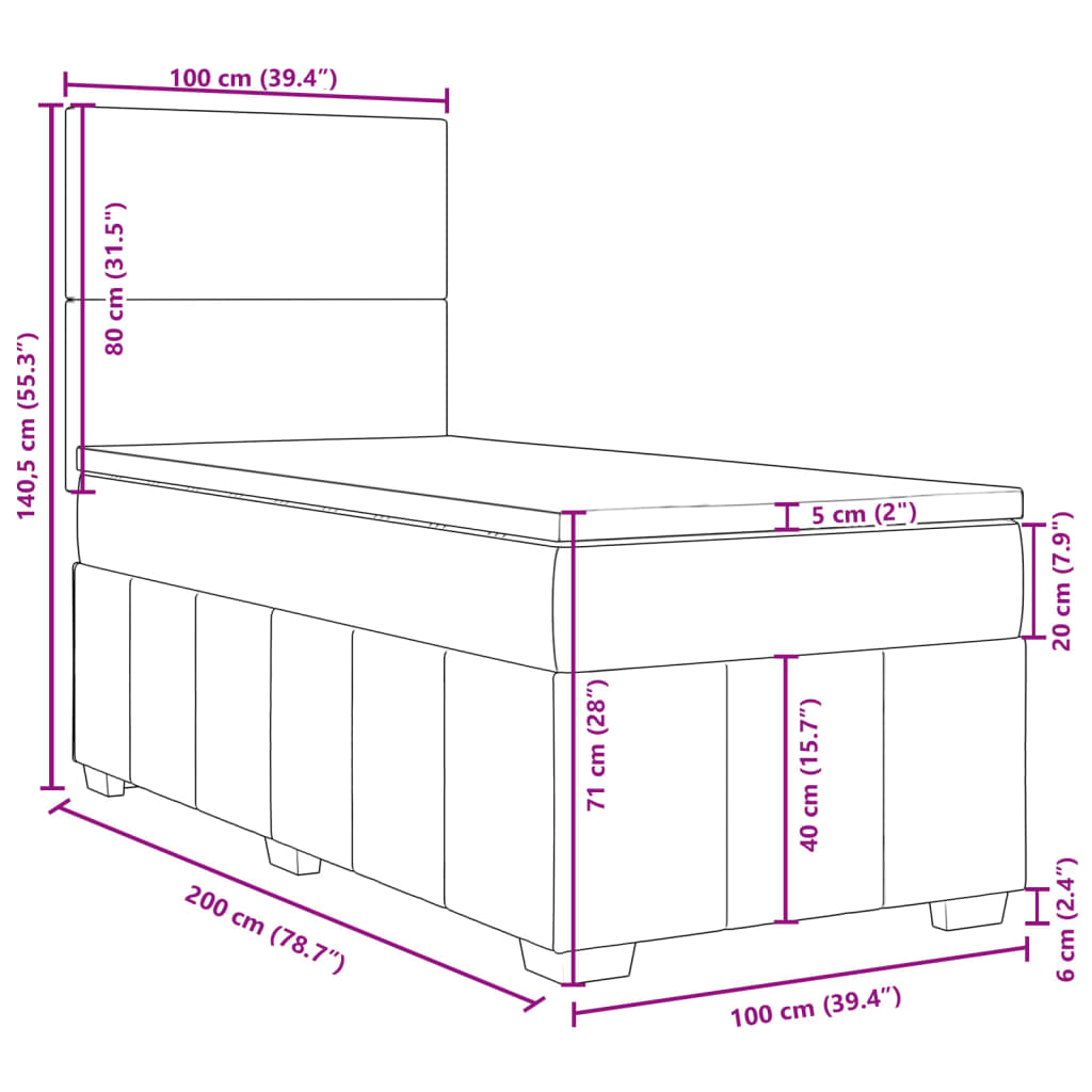 vidaXL Pat box spring cu saltea, crem, 100x200 cm, textil