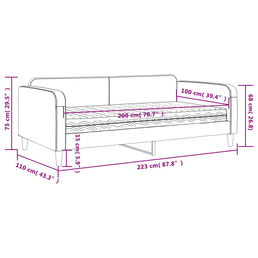 vidaXL Pat de zi cu saltea, gri închis, 100x200 cm, textil