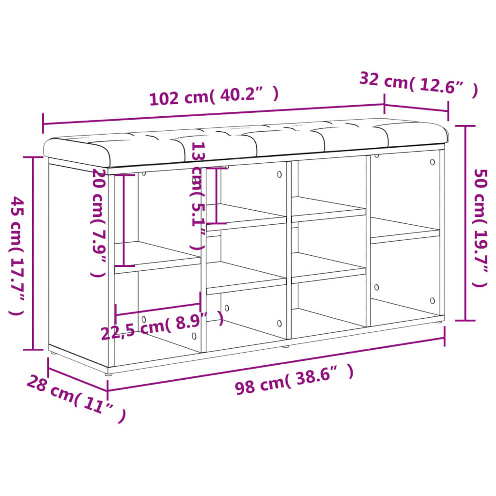 vidaXL Bancă pentru pantofi stejar sonoma 102x32x50 cm lemn prelucrat