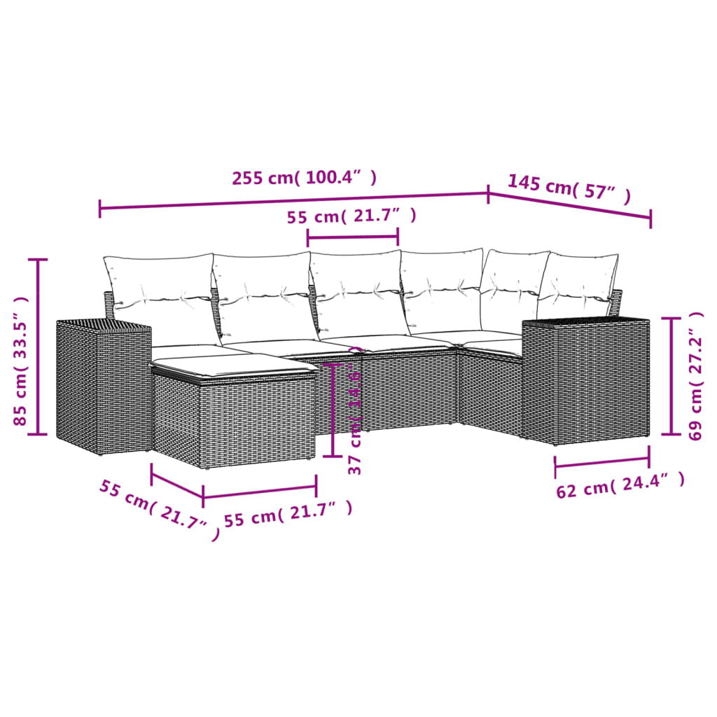 vidaXL Set mobilier grădină cu perne, 6 piese, gri, poliratan