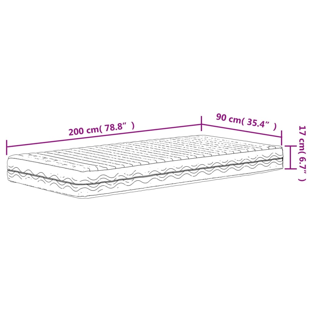 vidaXL Saltea din spumă, alb, 90x200 cm, duritate H2 H3