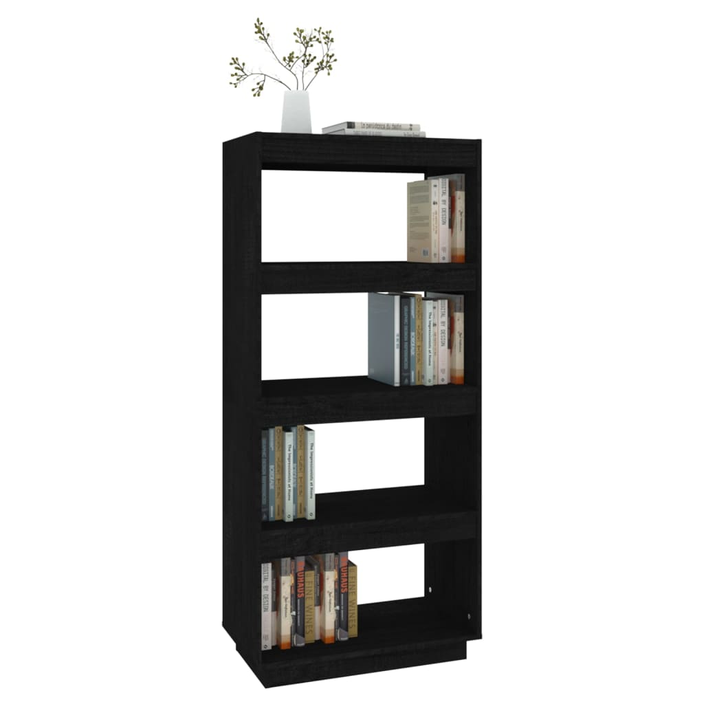 vidaXL Bibliotecă/Separator cameră negru 60x35x135 cm lemn masiv pin