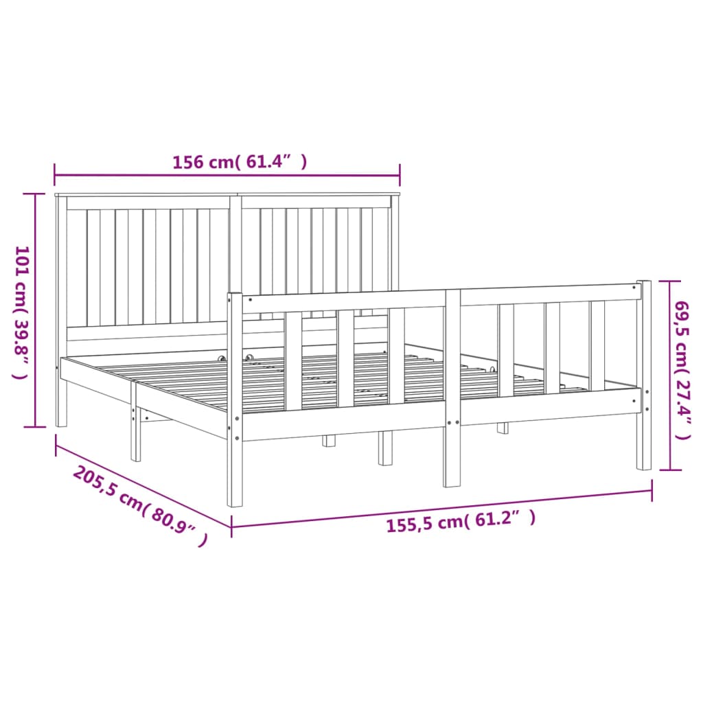 vidaXL Cadru de pat cu tăblie King Size, alb, 150x200 cm, lemn pin