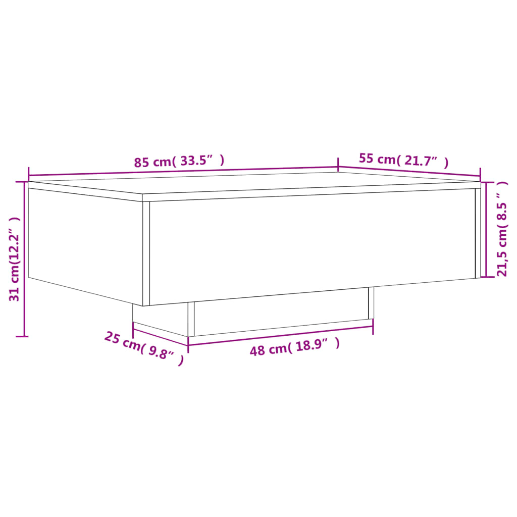 vidaXL Măsuță de cafea cu lumini LED, stejar fumuriu, 85x55x31 cm