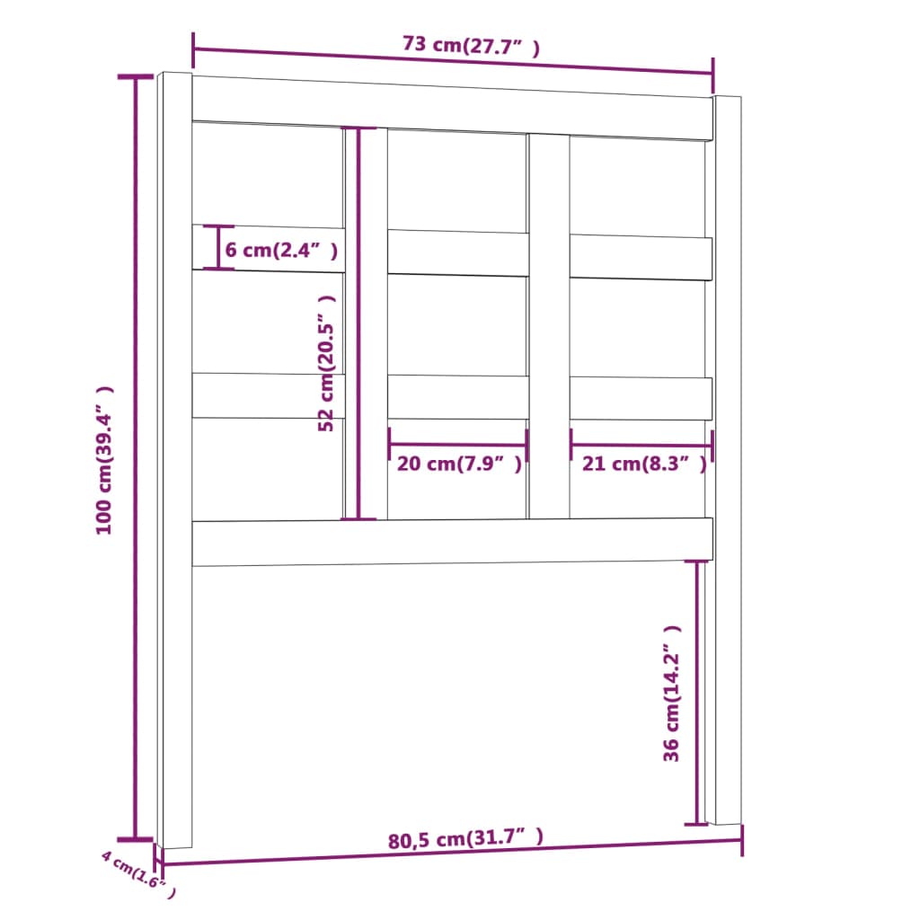 vidaXL Tăblie de pat, gri, 80,5x4x100 cm, lemn masiv de pin