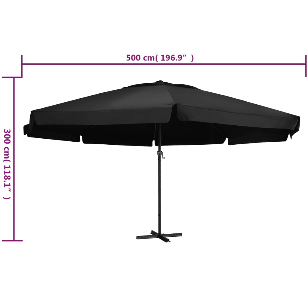 vidaXL Umbrelă de soare exterior cu stâlp aluminiu, negru, 500 cm