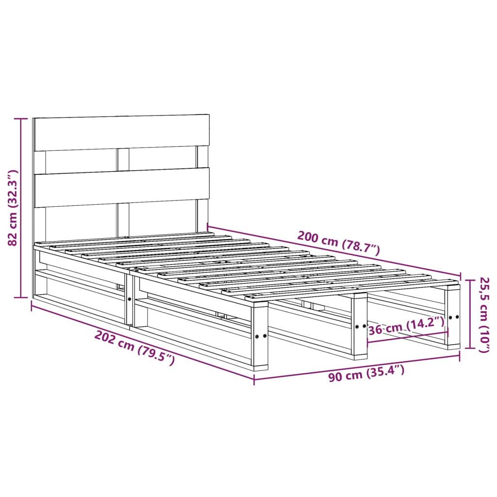 vidaXL Cadru de pat fără saltea, alb, 90x200 cm, lemn masiv pin